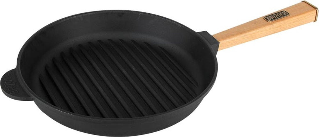 Brizoll Optima gietijzeren grillpan 28 cm – houten greep, alle warmtebronnen