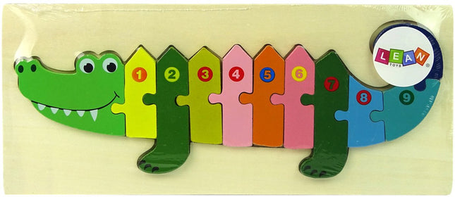 Leantoys Holzpuzzle Krokodil Zahlen - Lernspiel Zählen 1 bis 10 - Holzklötze Puzzlespielzeug 3+ - Zählen lernen - Spielzeug - Holz - Geschenktipp