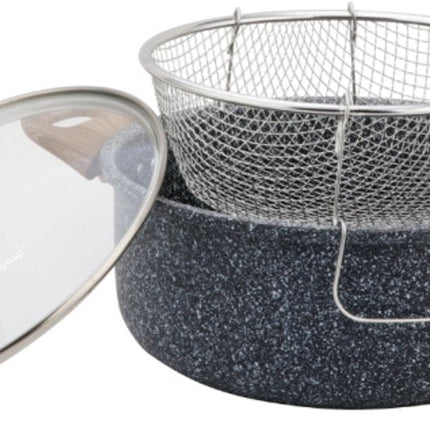 KingHoff KH-1985 4.0 Liter Fritteuse mit Korb – Marmor Antihaftbeschichtung – Für alle Kochfelder, auch Induktion – 24 cm – Fritteuse mit Korb – Fritteuse