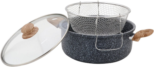 KingHoff KH-1985 4.0 Liter Fritteuse mit Korb – Marmor Antihaftbeschichtung – Für alle Kochfelder, auch Induktion – 24 cm – Fritteuse mit Korb – Fritteuse