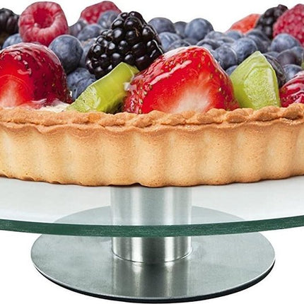 Drehbarer Tortenständer mit Fuß |Glas/Edelstahl|Ø 30cm