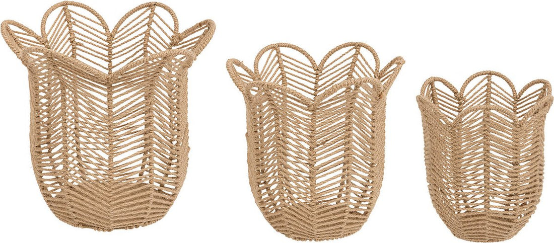 Atmosphera jute manden set van 3 – The Floral, Ø 37, 30 en 25 cm, beige