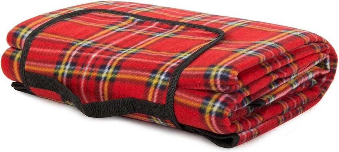 Couverture de pique-nique - 200 x 150 cm - À carreaux rouges - avec poignée - dessous imperméable