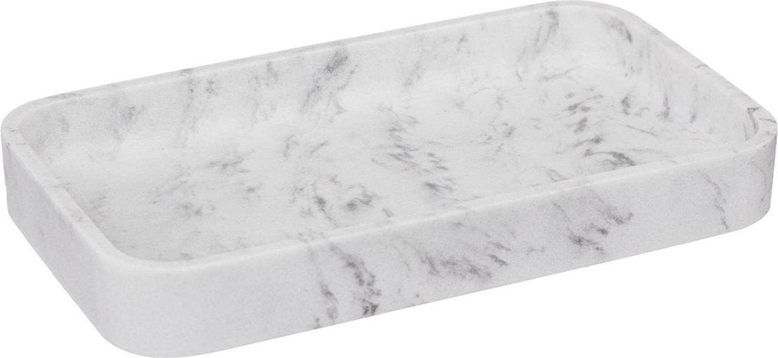 Klein dienblad met marmerlook voor de badkamer – polyresin, 19,2 x 11,3 cm