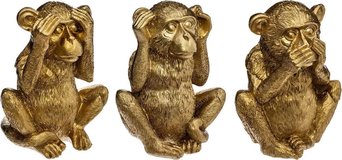 Gouden aapjes horen, zien en zwijgen – set van 3 beeldjes van Atmosphera