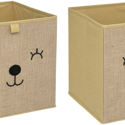 Atmosphera Aufbewahrungskorb/Schrankkorb Bär - 2x - für Kinder - Karton/Kunststoff - braun - 30 x 30 cm