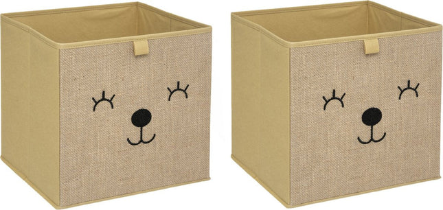 Atmosphera Aufbewahrungskorb/Schrankkorb Bär - 2x - für Kinder - Karton/Kunststoff - braun - 30 x 30 cm