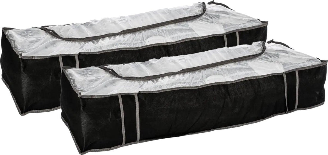 5Five Housse de rangement/protection pour couvertures et oreillers - 2x - noir/gris - 100 x 45 x 20 cm