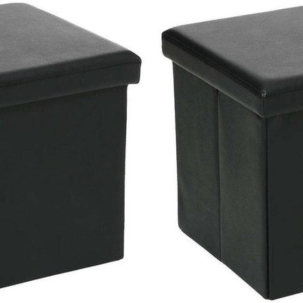 Atmosphera Poef/Hocker/voetenbankje - 2x - opbergbox - zwart - pvc/mdf - 38 x 38 cm - opvouwbaar
