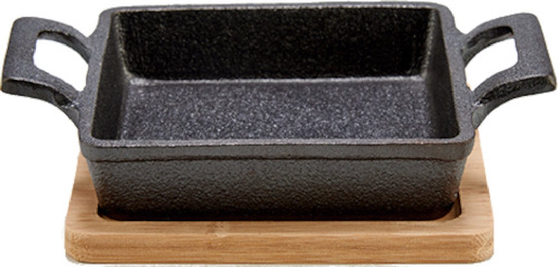 Kinvara braadslede 18,5 x 14 cm met bamboe plank – grijs en naturel, 2-delig