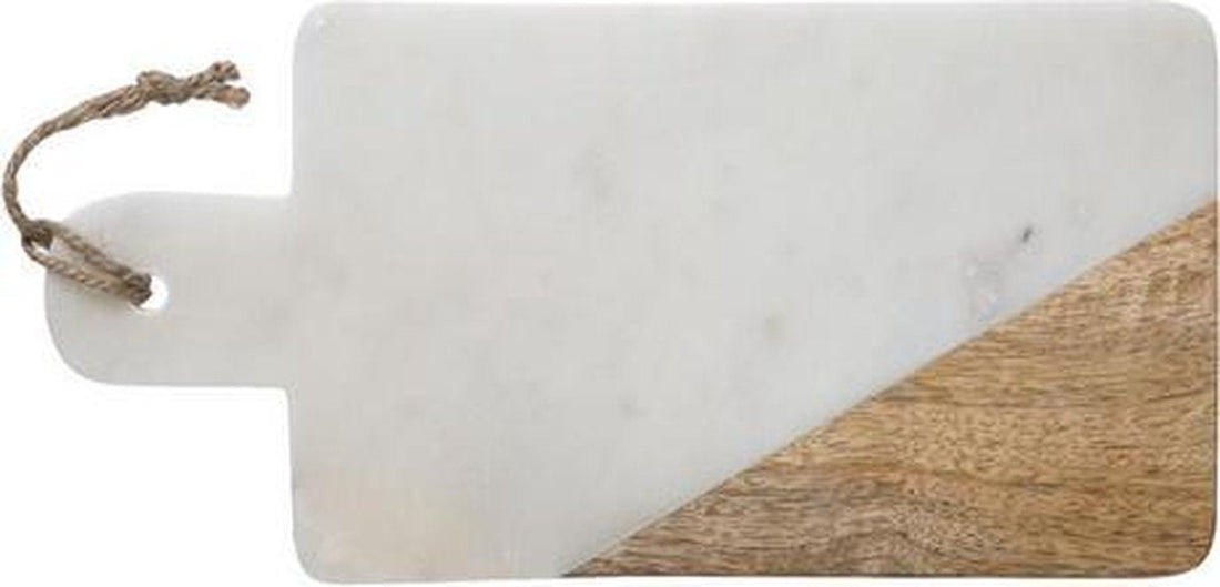 5Five snijplank van wit marmer en mangohout – serveerplank 30 x 15 cm