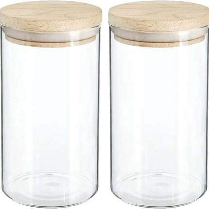 4x Vorratsdosen 1L Glas mit Holzdeckel - 1000 ml - Vorratsgläser mit luftdichtem Deckel