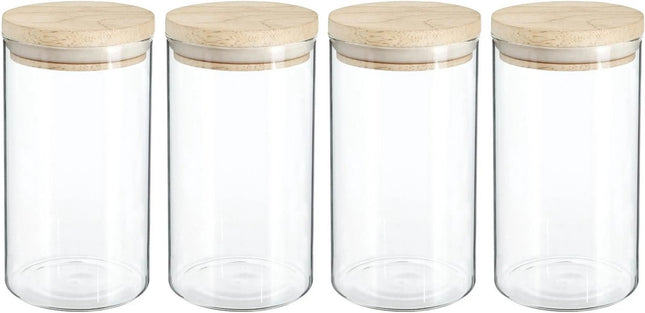 4x Vorratsdosen 1L Glas mit Holzdeckel - 1000 ml - Vorratsgläser mit luftdichtem Deckel