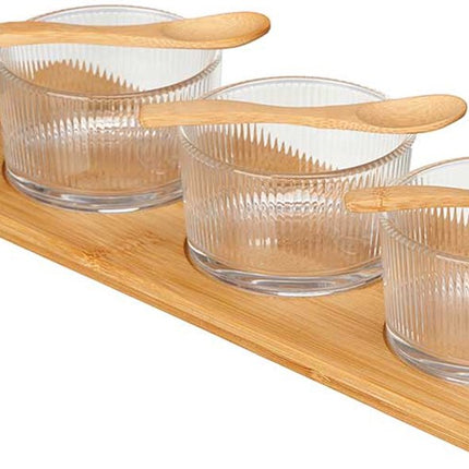 Kinvara Servier-/Snackbrett-Set Schalen/Schälchen/Löffel – 7-teilig – Glas/Bambus – für Snacks