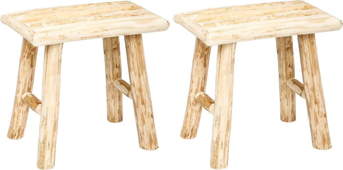 Atmosphera Hocker/Beistellstuhl - 2x - Holz - Holzfarbe - L23 x B34 x H31 cm