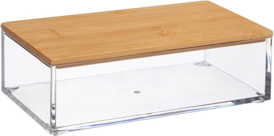 5Five sieradenbox en make-up organizer – transparant, bamboe deksel, 16 cm