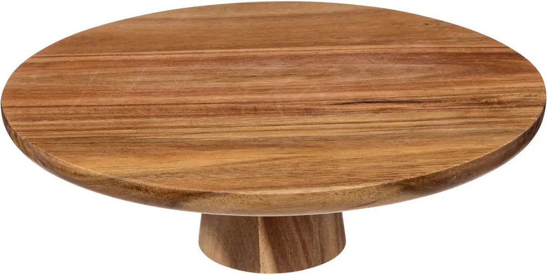 5Five cake / pastry serving tray - flat - round - acacia wood - 28 x 9 cm - presentation stand on pedestal