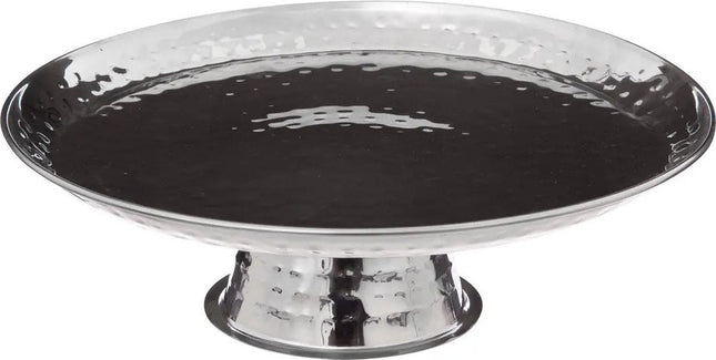 5Five Torten-/Gebäckservierplatte – flach – rund – silber – Edelstahl – 26 x 8 cm – Präsentationsschale auf Fuß