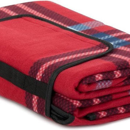Picknickdecke – 200 x 150 cm – großes Karomuster Rot – der Griff – wasserdichte Unterseite