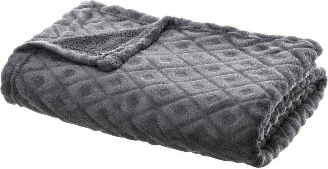 Plaid 125 x 150 cm Couverture polaire à carreaux blanc 3d losange, gris foncé