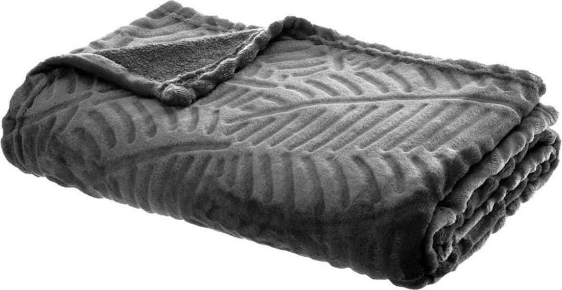 Throw blanket 125 x 150cm | Fleece blanket | with palm leaf pattern | Anthracite grey
