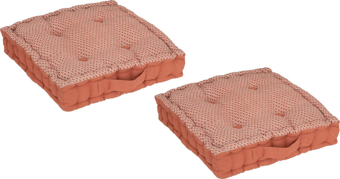 Coussin de sol carré Atmosphera - 2x - rouge brique - coton - 40 x 40 x 8 cm - Coussin de sol extra épais