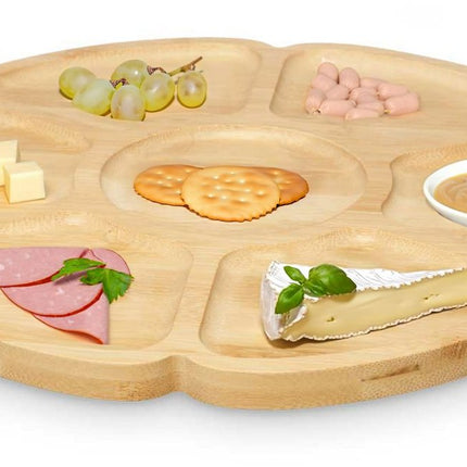 Kinvara Servierplatte 7 Fächer - D30 cm - Bambusholz - Käseplatte - Brotzeitplatte - Tapasplatte