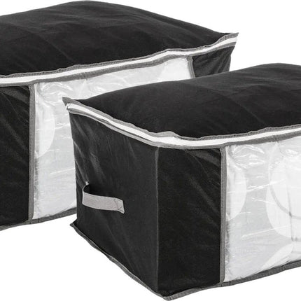Opberghoes/beschermhoes voor dekbedden/kussens - 2x - zwart/grijs - 60 x 45 x 30 cm - met rits