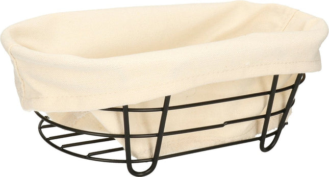 5Five - Brotkorb Bistro - Metall/Stoff - oval - schwarz/cremeweiß - 28 x 18 x 11 cm