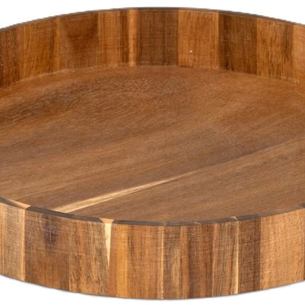 5Five Design rundes Akazienholz-Serviertablett – 35 x 5 cm – hellbraun – hoher Rand – für Gläser und Tassen