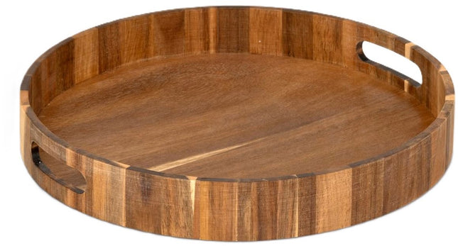 5Five Design rundes Akazienholz-Serviertablett – 35 x 5 cm – hellbraun – hoher Rand – für Gläser und Tassen