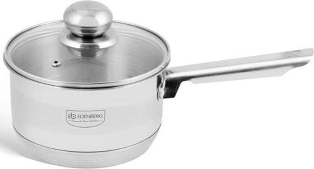 Edënbërg Classic Line - Stainless Steel Saucepan with Glass Lid Ø14 cm - 1.0 L - 5-Layer Base!