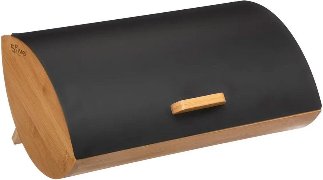 5Five - Boîte à pain - noir - avec couvercle hermétique - 35 x 23 x 17 cm - bambou - boîte de conservation - conserver le pain