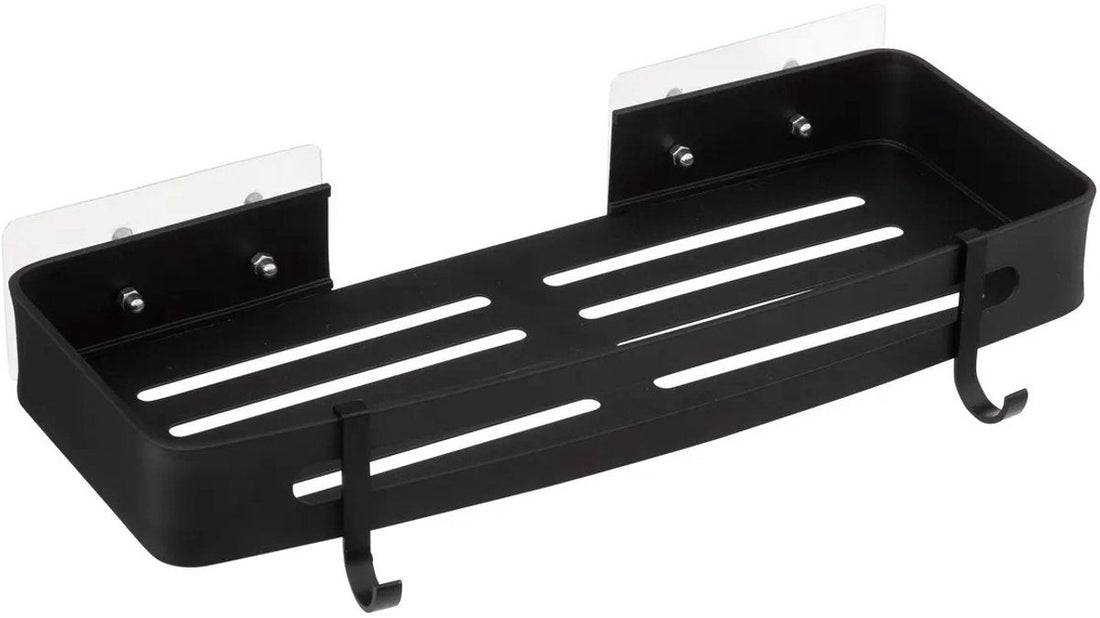 5Five badkamer organizer zwart – metalen doucherekje met haakjes, 32 x 13 cm