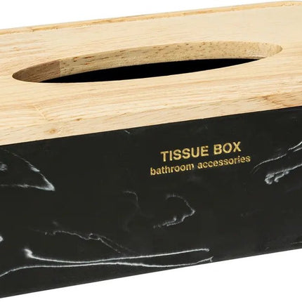 5Five Luxe Kosmetiktuchbox/Taschentuchbox Alexa - schwarz/natur - Polyresin/Holz - 25 x 13 x 9 cm - für kleine Taschentücher - nachfüllbar