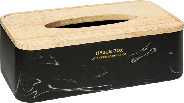5Five Luxe Kosmetiktuchbox/Taschentuchbox Alexa - schwarz/natur - Polyresin/Holz - 25 x 13 x 9 cm - für kleine Taschentücher - nachfüllbar