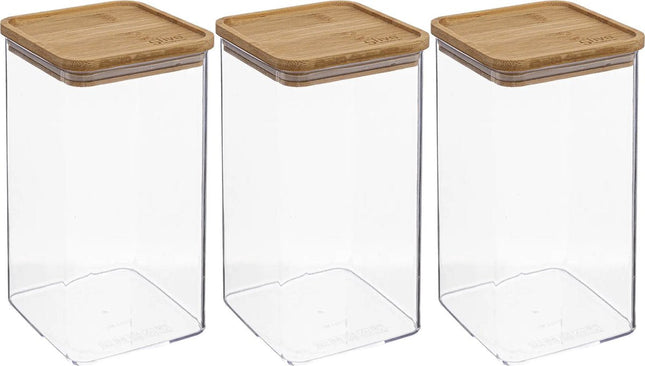 5Five - Keuken voorraadpot - Berlino - 3x - kunststof/bamboe - 1500 ml