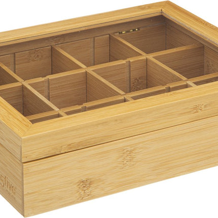 5Five Teedose/Aufbewahrungsbox – 12 Fächer – Bambusholz – 23 x 28 x 7 cm – Variable Facheinteilung