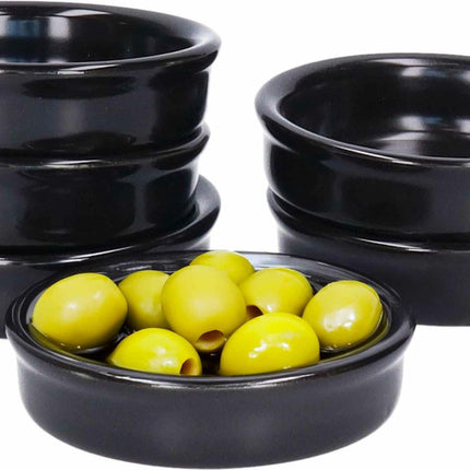 Cosy and Trendy Mini tapas schaaltjes/bakjes - 6x - zwart - 7,5 cm - aardewerk saus schaaltjes