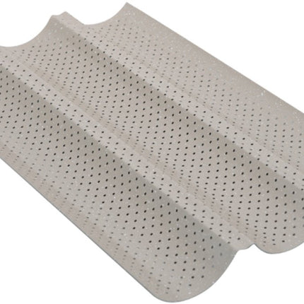 KINGHoff KH-1970 Perforierte Baguetteform – Backblech mit 3 Rillen – Für knusprige Baguettes – 38 x 24,5 cm – Baguettebackform – Ofengestell