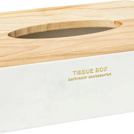 5Five Luxe Tissuedoos/tissuebox Alexa - wit/naturel - polyresin/hout - 25 x 13 x 9 cm - voor kleine zakdoekjes - navulbaar