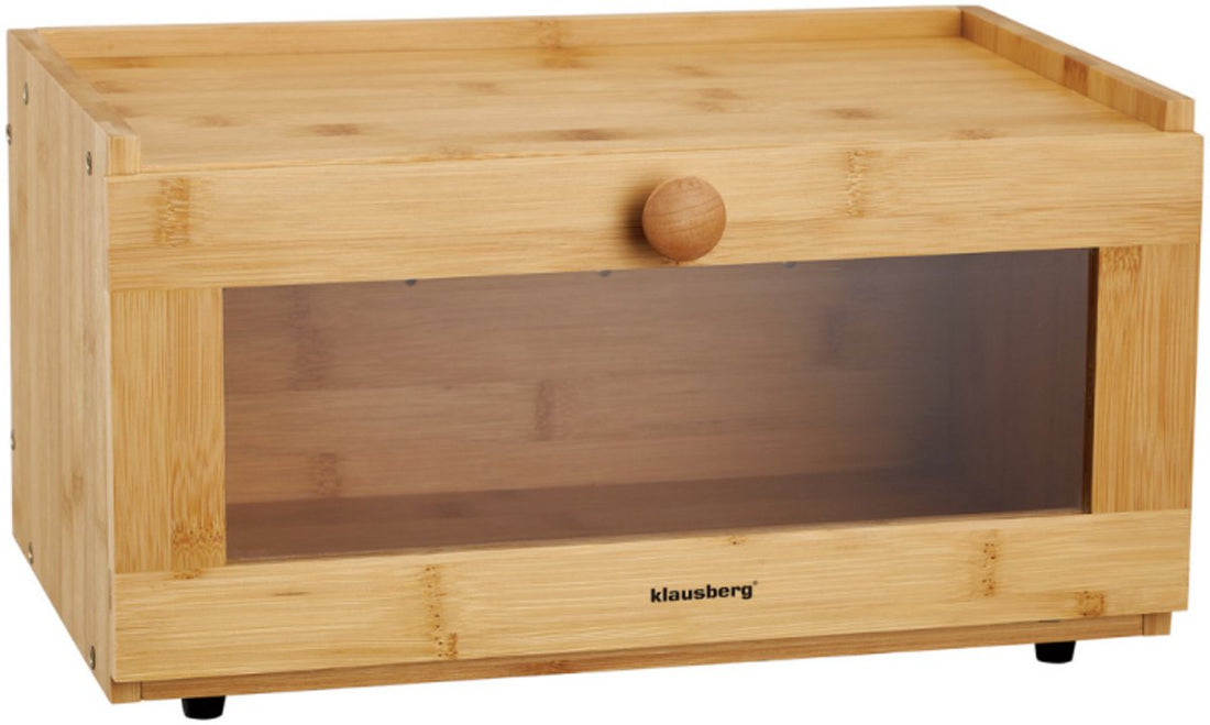 KLAUSBERG Bamboo Bread Box With Acrylic Front - 40 x 24.5 x 19 cm - Natural Bread Storage - KB-7924 - Bread Bin - Bread Keeper
