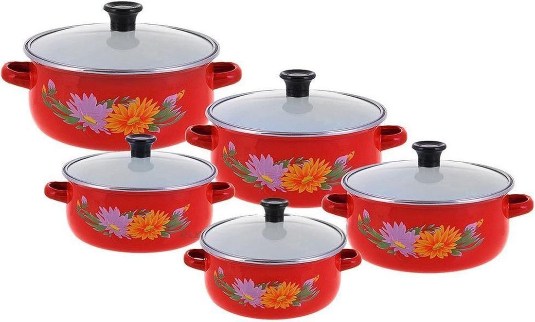 Klausberg 7170 - 10-piece cookware set - enamel - red