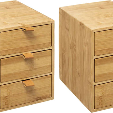 5Five Ladeblokje/bureau organizer 3x lades - 2x - bamboe hout - L20 x B15 x H21 cm - lichtbruin