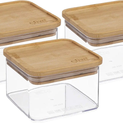 5Five - Keuken voorraadpot - Berlino - 3x - kunststof/bamboe - 500 ml