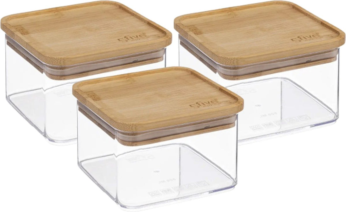 5Five - Boîte de rangement pour cuisine - Berlino - 3x - plastique/bambou - 500 ml