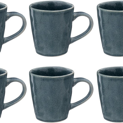 Set van 6 - Smaragd Stoneware Mok - 35 cl - Minimalistisch Design - Bleu Emeraude