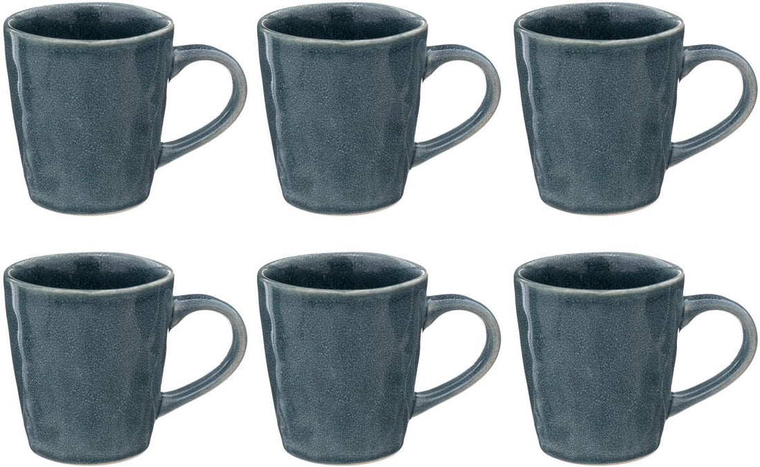 Set of 6 - Emerald Stoneware Mug - 35 cl - Minimalist Design - Emerald Blue