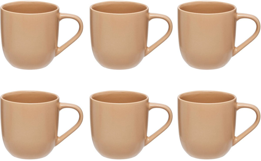 Lot de 6 Mugs en Céramique Beige 24 cl - Grès - Avec Anse - Élégants et Pratiques