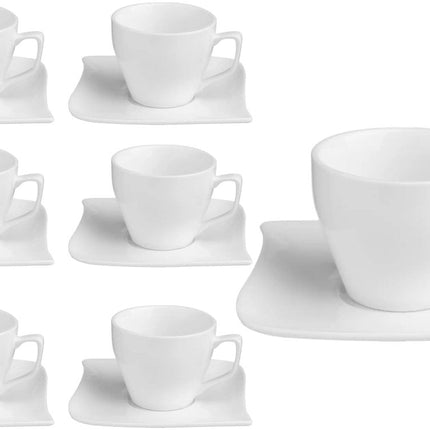 Set aus 6 Porzellan-Kaffeetassen „Wave“ – 9cl – Auch für den professionellen Einsatz geeignet – Tasse und Untertasse